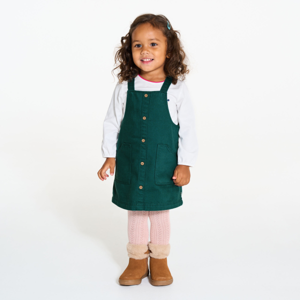 فستان سالوبيت أخضر من الدنيم للفتيات الرضع